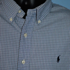 Ralph Lauren Button Front Shirt Blue Plaid 18"